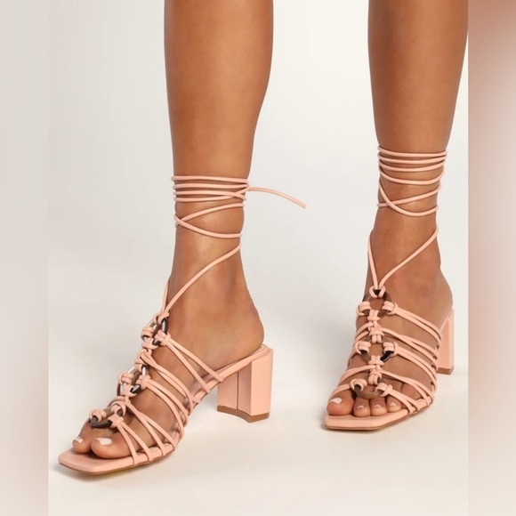 NEW with tags (NWT) Lulu’s Finu Mauve Pink Lace-Up High Heel Sandals - Picture 8 of 11
